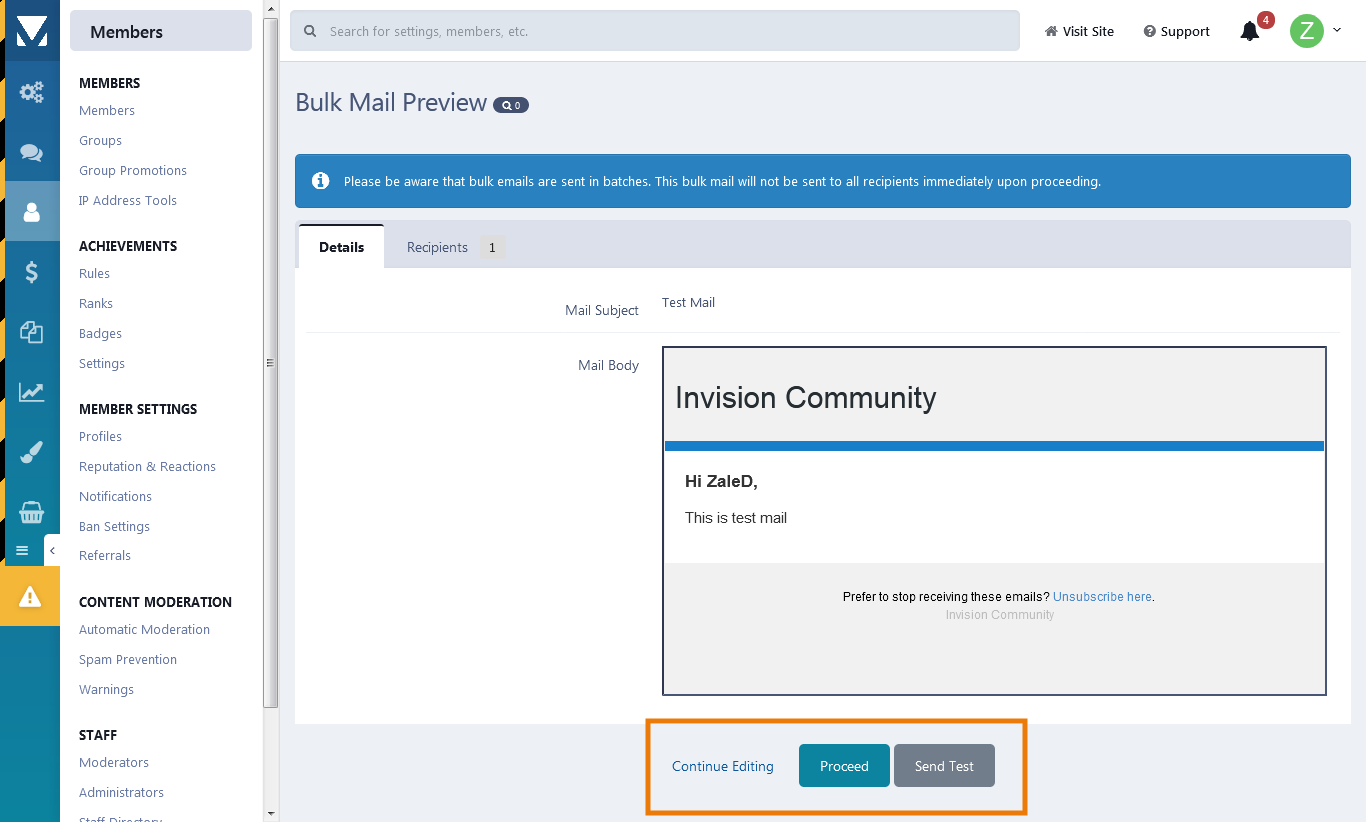 More information about "Bulk Mail Test Button"
